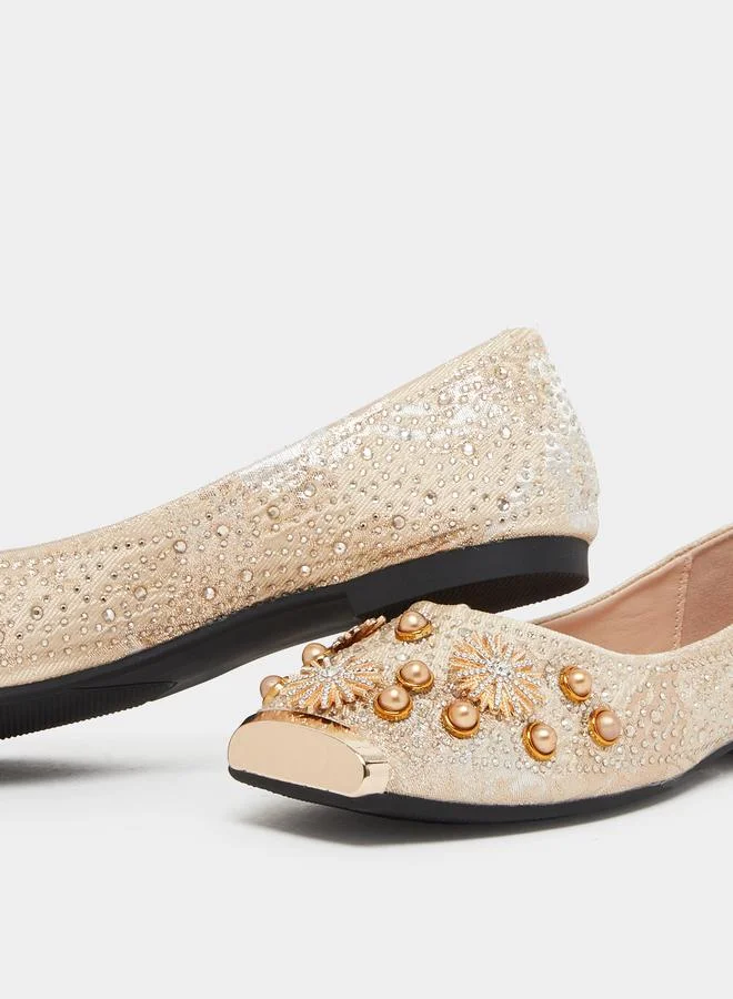 Styli Women Beige Embellished Ballerina